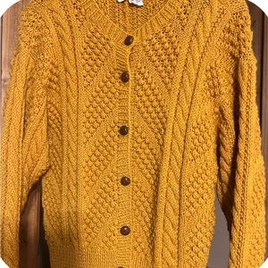 Vintage Anne Klein 100% Wool Sweater Cardigan size Med. Mustard golden color.